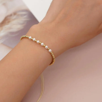Gold Bead & Pearl Adjustable Bracelet