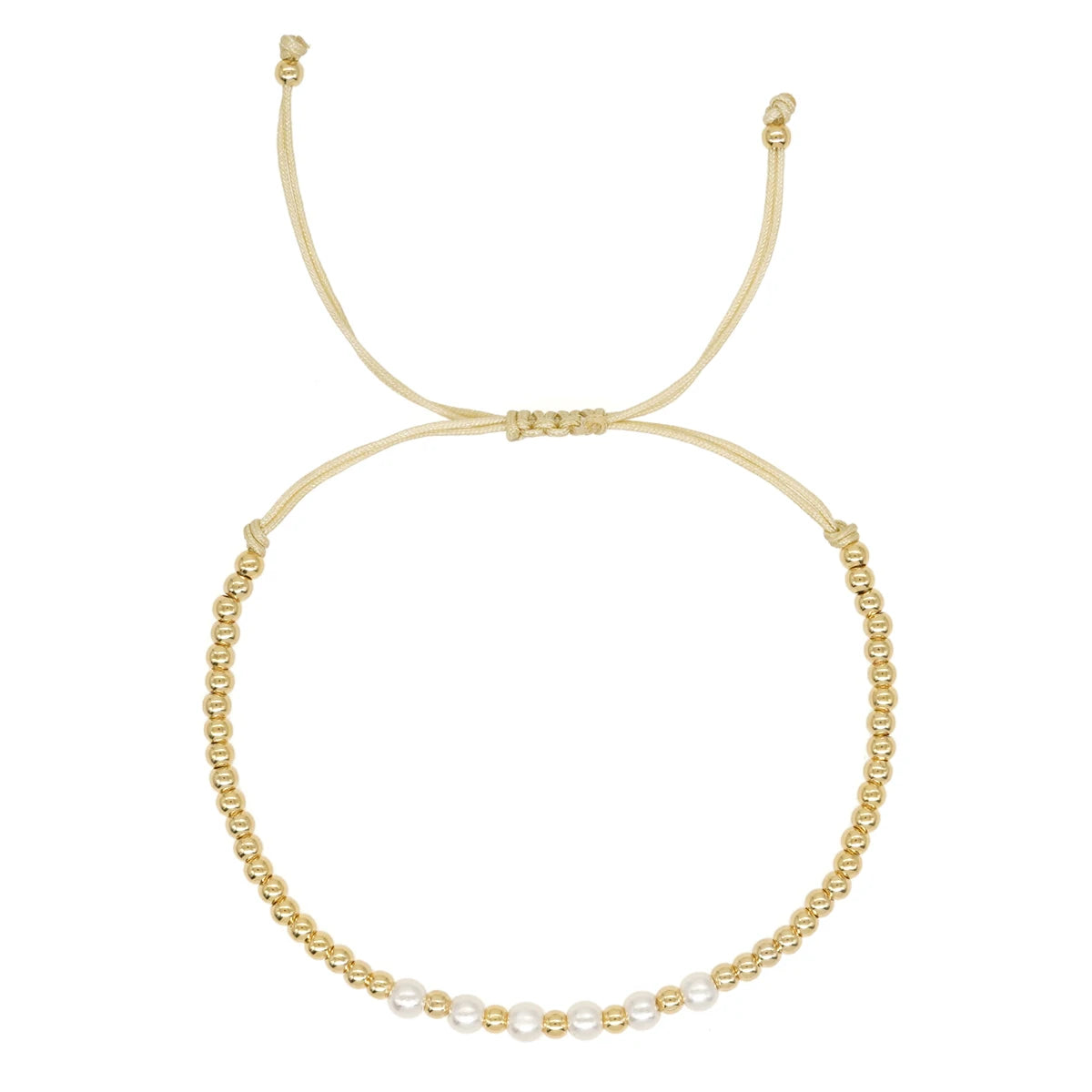 Gold Bead & Pearl Adjustable Bracelet