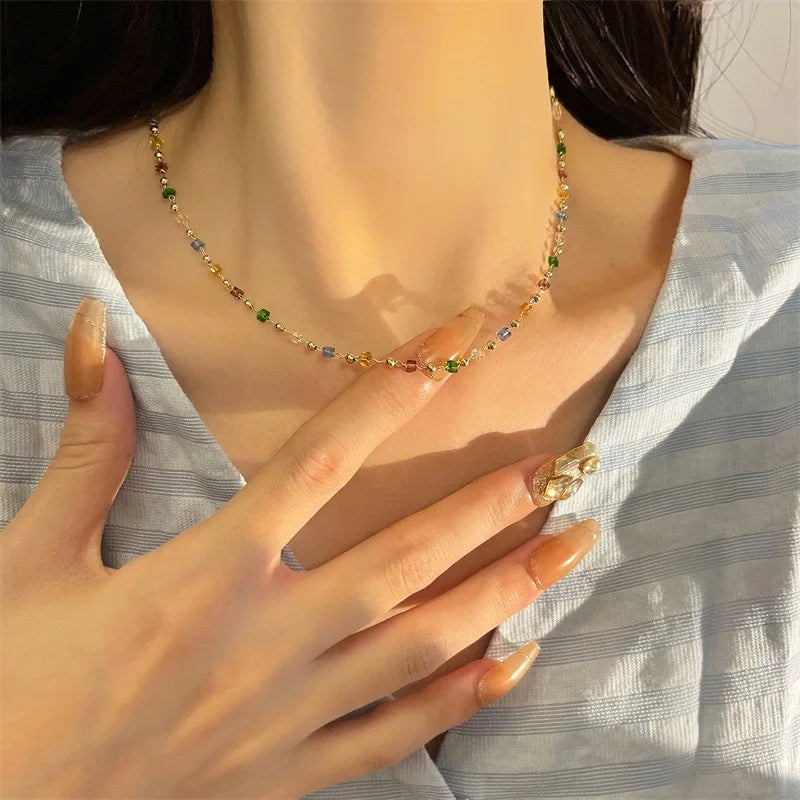 Rainbow Bead Choker Necklace