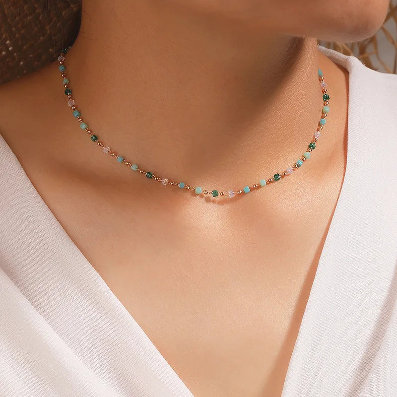 Rainbow Bead Choker Necklace