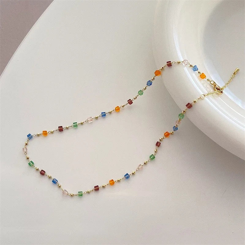 Rainbow Bead Choker Necklace